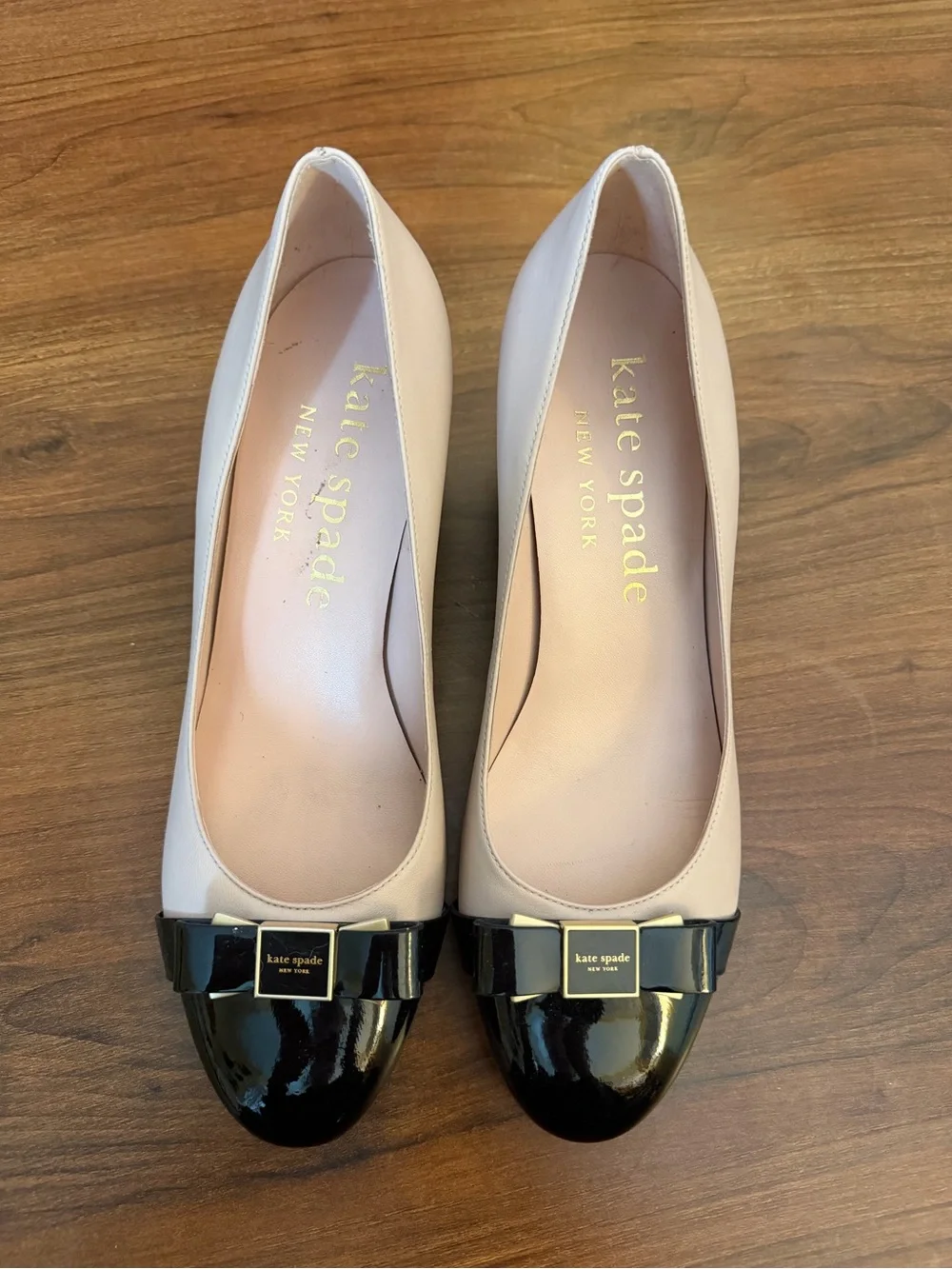 kate spade Two-Tone Black and Cream Bow Cap-Toe Flats